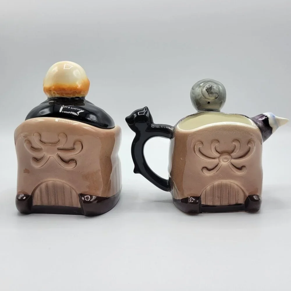 Vintage Hand Painted Japan Grandparents Creamer & Sugar Bowl Set